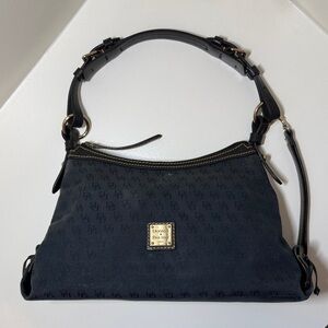 Dooney & Bourke Navy Signature Print with Black Leather Accents shoulder Bag.